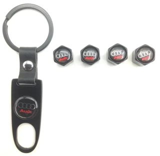 Tapones rueda + llavero Audi negro