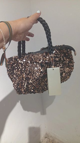 Bolso de fiesta lentejuelas marrón y dorado