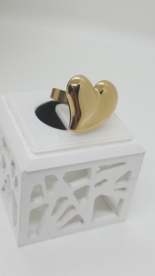 Anillo Corazón Acero Inox Chapado Oro