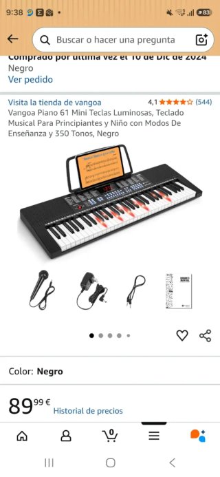 Teclado Vangoa 61 teclas Negro + soporte