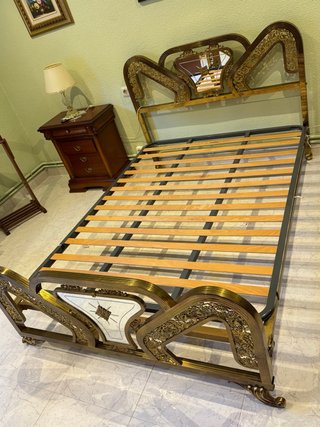 Cama Vintage Dorada Hollywood Regency Espejos