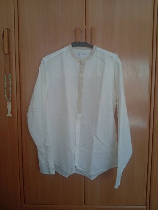 Camisa Lino Zara Blanca Manga Larga