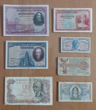 Colección de 7 Billetes Antiguos Españoles