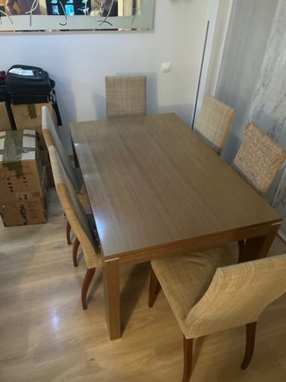 Mesa y 6 Sillas de Madera Maciza 140 + exteextens