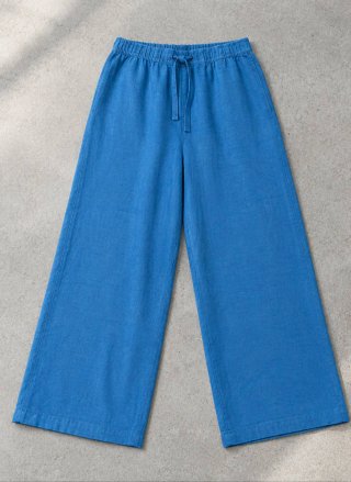 Pantalón Lino Azul Ancho Culotte Mujer Talla L XL