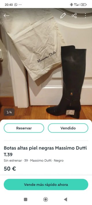 Botas Altas Piel Massimo Dutti Negras T.39