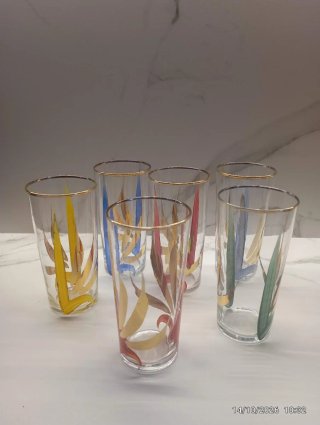 Set 6 Vasos Tubo Vintage Pintados a Mano