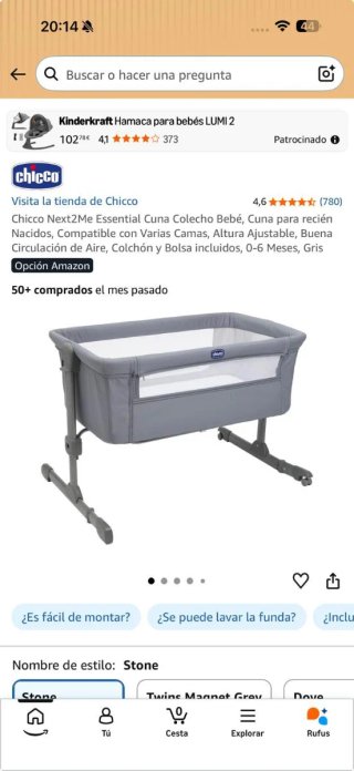 Mini Culla Chicco Next2Me Essential Grigia