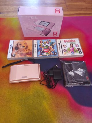 Nintendo DS Fat Rosa + Scatola + 3 Giochi