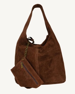 Bolso Hobo de Piel Ante genuina color chocolate