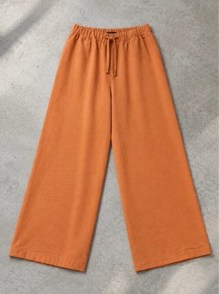 Pantalón Lino Terracota Ancho Fluido Talla L 42