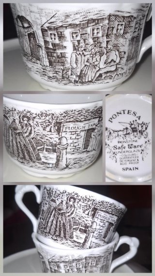2 Tazas café Pontesa Ironstone "Plough Inn"