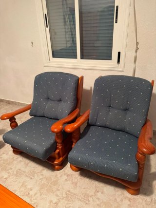 Set de 2 Sillones de Madera y Tela Azul