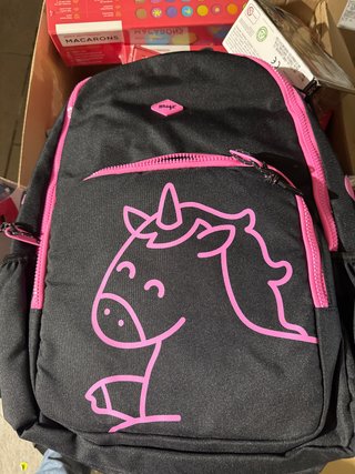 Mochila escolar unicornio negra y rosa