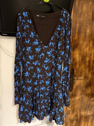Vestido corto Zara flores azul y marrón