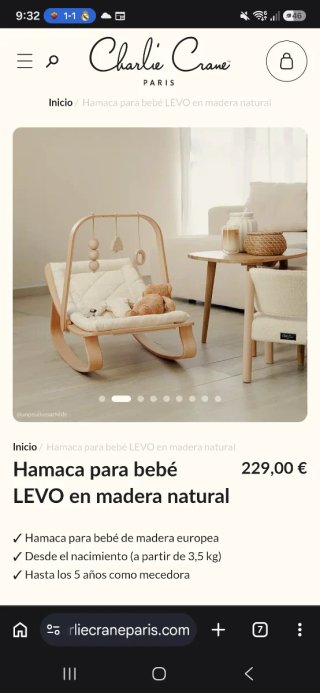 Hamaca bebé LEVO Charlie Crane madera natural