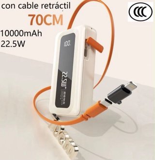 Power Bank 10000mAh con Cavo Retrattile