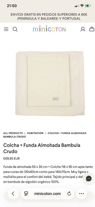 Colcha cuna minicoton beige/crudo