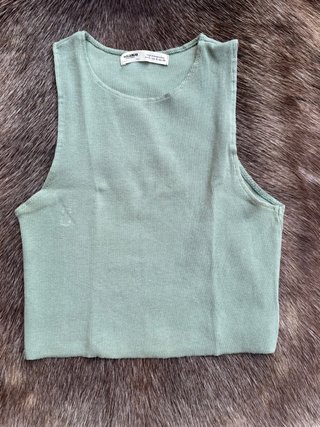 Top Halter Canalé Verde Agua Pull&Bear