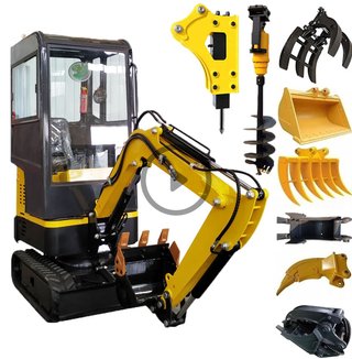 Mini excavadora JPC 12 con accesorios y martillo.