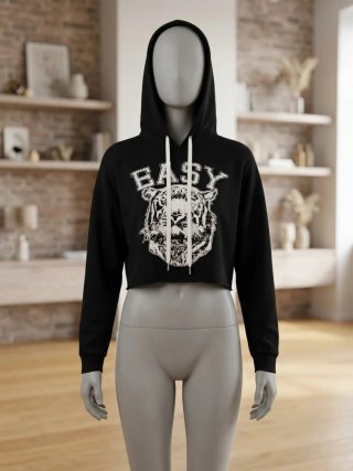 Sudadera corta con capucha y estampado EASY