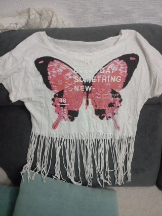 Camiseta mariposa fringe S