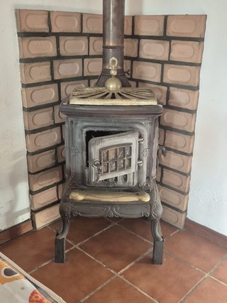 Estufa de leña con placa para cocinar