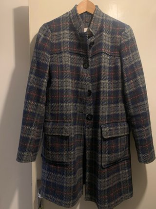 Cappotto a quadri blu e grigio
