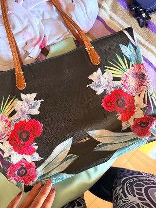 Bolso Desigual Negro Multicolor Flores buen estado