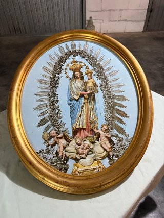 Cornice ovale Madonna Bambino Angeli