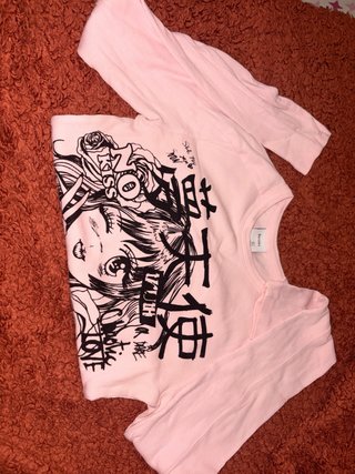 Camiseta Bershka Anime Rosa Talla S
