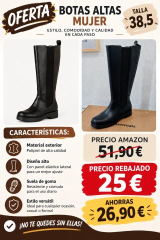 Botas Altas Negras Talla 38.5