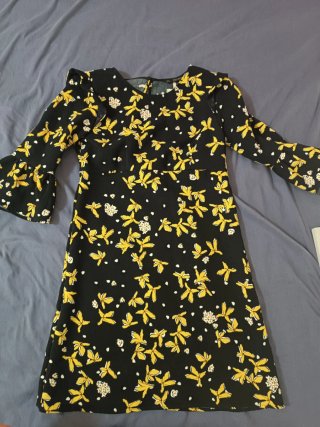 Vestido Zara Negro Estampado Flores Amarillas