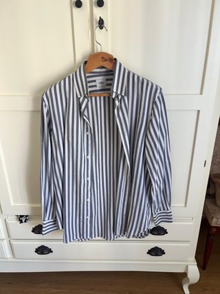 Camisa Rayas Hombre Talla 40 Azul y Blanco