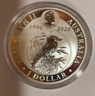 Moneda Kookaburra 30 aniversario 1oz Plata 1990-20