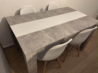 Mesa de comedor DOMUS blanca y gris cemento
