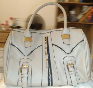 Bolso de mano y hombro mujer beige y gris