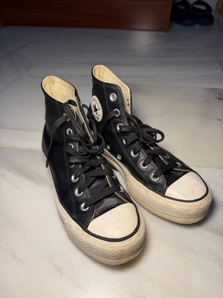 Converse All Star Piel Negras Bota Alta