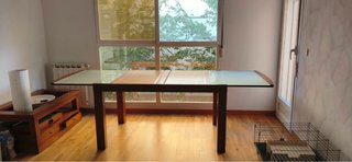 Mesa de comedor extensible madera y cristal