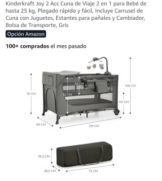 Cuna de viaje Kinderkraft Joy 2 Gris