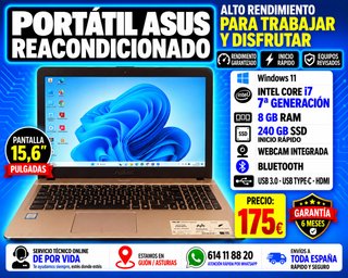 Portátil Asus Intel Core i7 7ª Gen 8GB RAM SSD