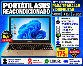 Portátil Asus Intel Core i7 7ª Gen 12GB RAM