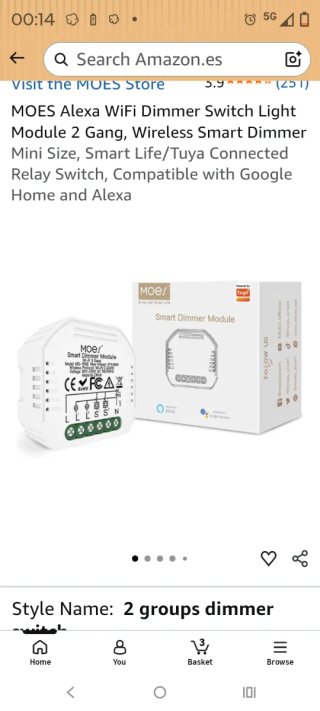 3 Módulos Dimmer WiFi MOES 2 Gang