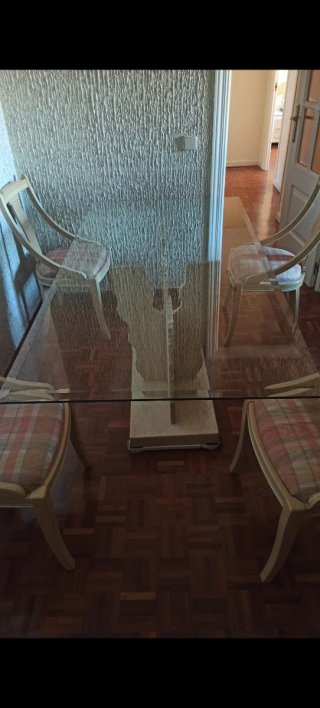 Mesa de Comedor de Cristal y Mármol