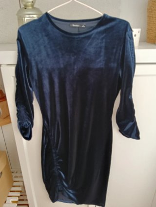 Vestido Terciopelo Azul Noche Bershka Talla M