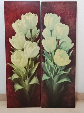 Set de 2 Cuadros de Tulipanes tipo antiguo