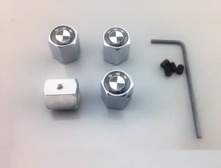 Tapones válvulas antirrobo BMW cromado logo negro