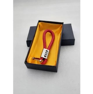 Llavero cuero rojo trenzado logo metálico Audi