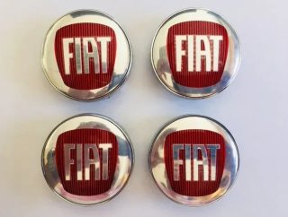 4 tapas llantas Fiat rojo plata 60 mm