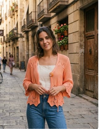 Chaqueta de punto y croché naranja Talla S